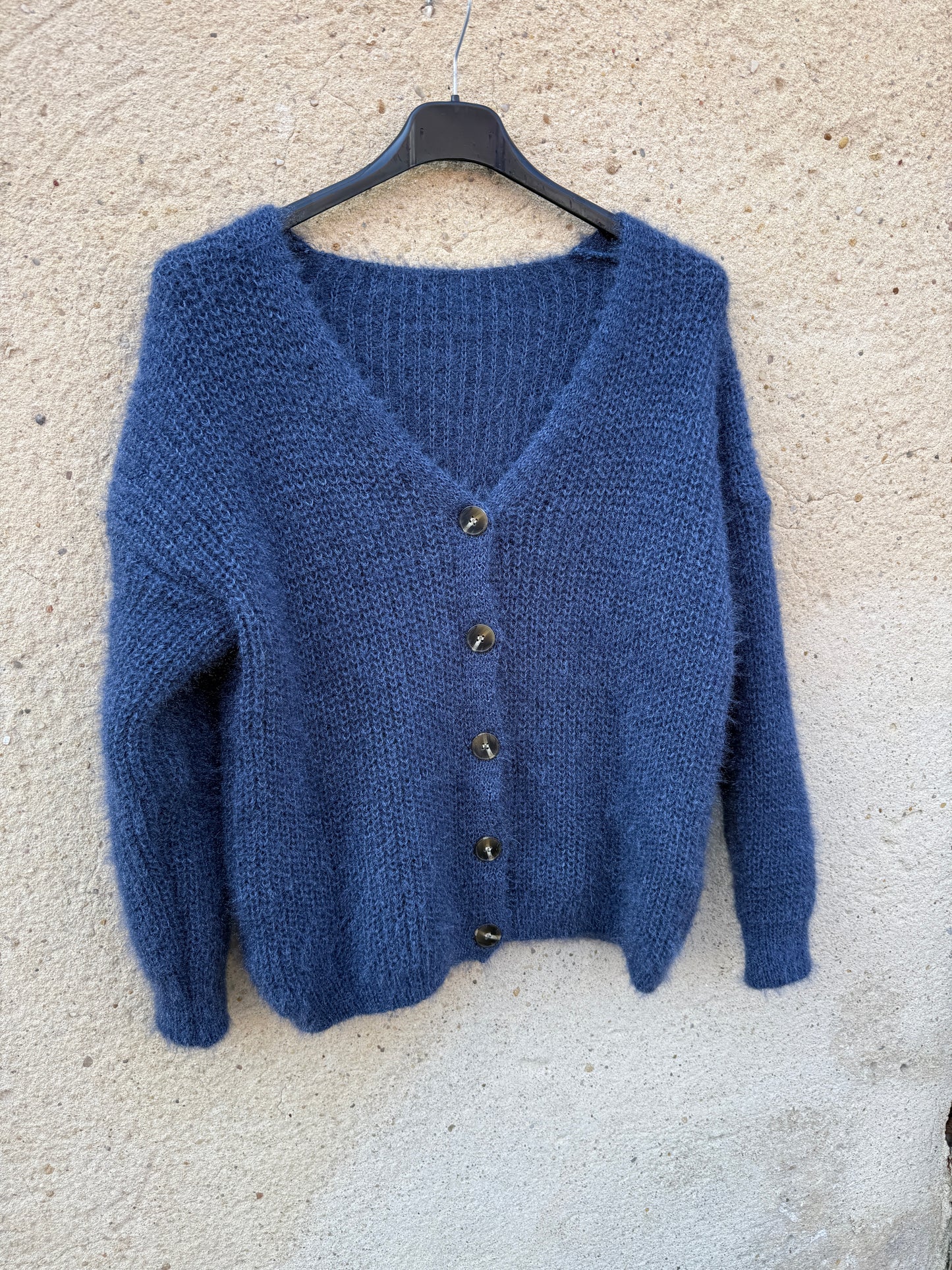 Gilet mohair cardigan bleu jeans