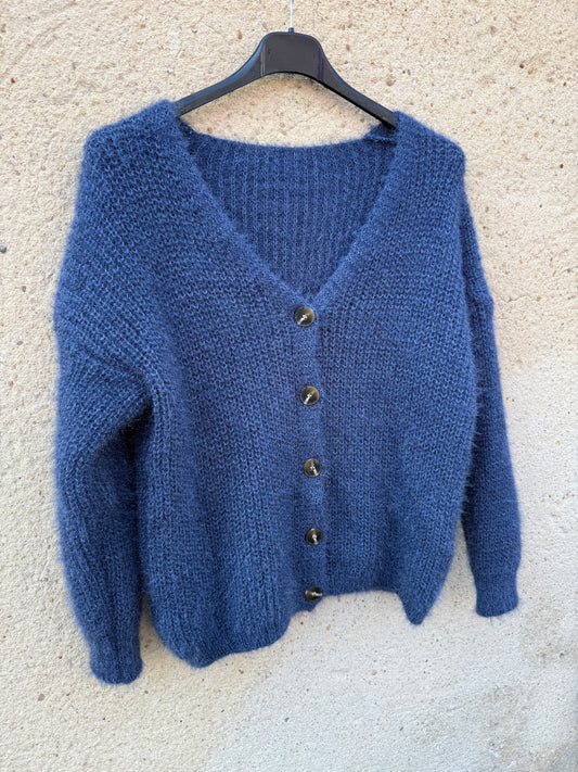 Gilet mohair cardigan bleu jeans