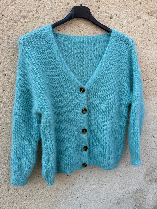 Gilet mohair cardigan vert menthe